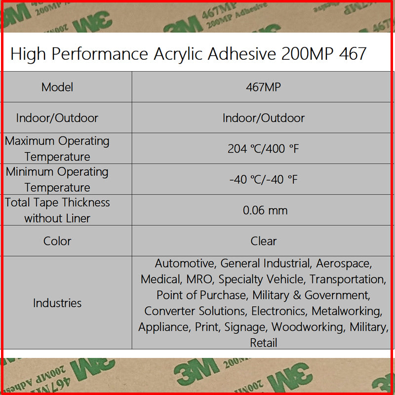 3M 467 Double Coated Adhesive Sheet, Like A4 size (210x297mm)/(8.27"x11.69"),High Temperature Resist