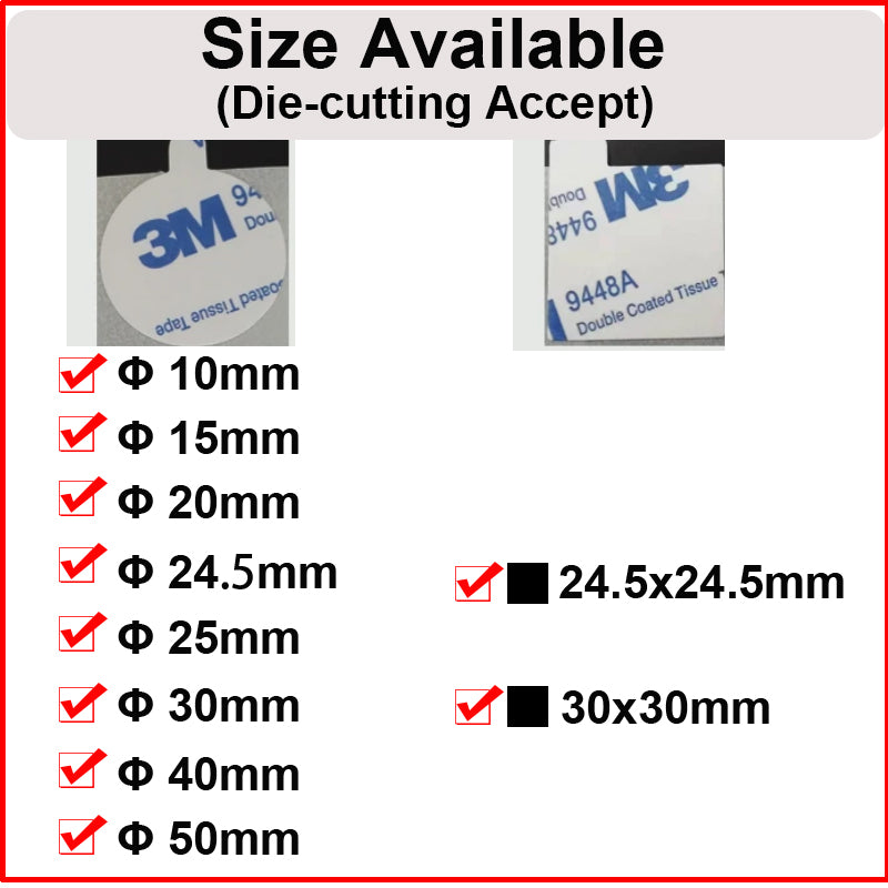 3000 circles, 3M 9448A Double Sticky Circle Disc for Wax Seal, Multi Size Options, with Easy Peel Tab
